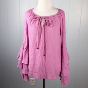 Entro Purple Ruffle Sleeve Front Tie Boho Blouse Size Small
